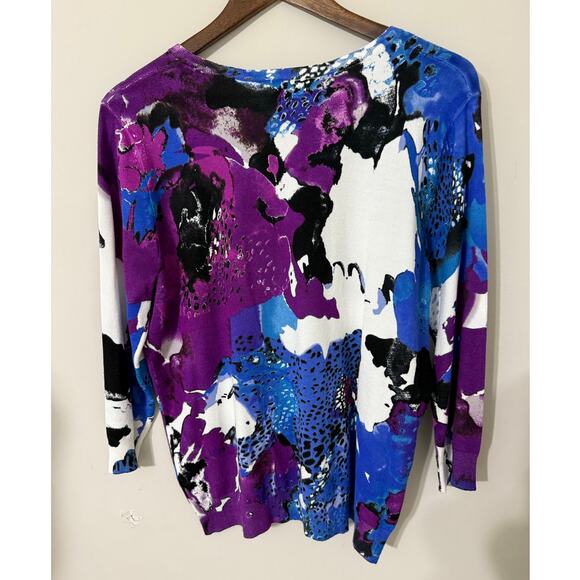 Joseph A. Women's Cardigan Sweater XL Multi-Color Artsy Abstract Casual Bright - Picture 2 of 7